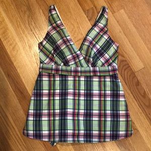 JCrew plaid tie back tank.